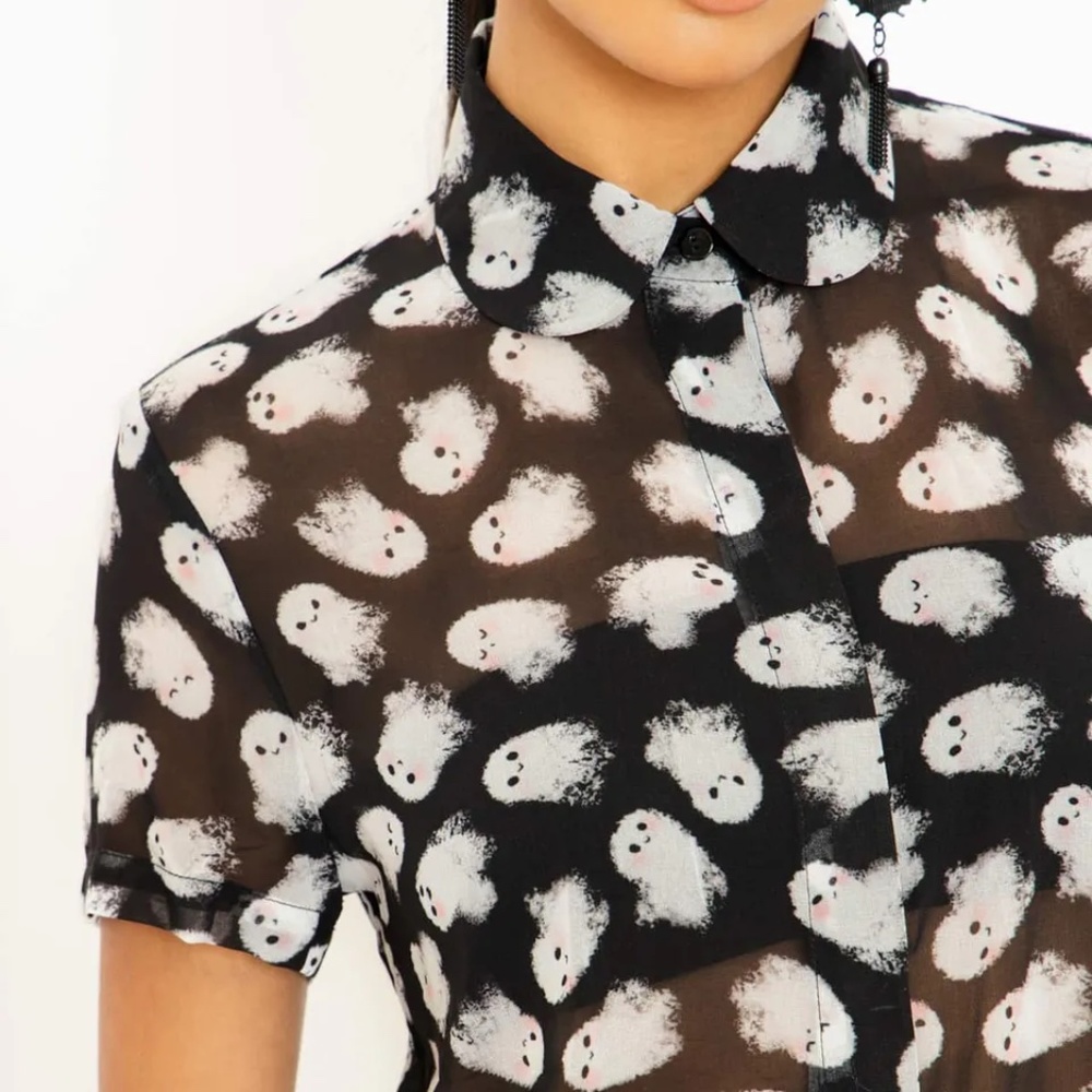 Blackmilk Ghosties Cute as a Button Shirt, Size 10 Aust = 6 US NWT